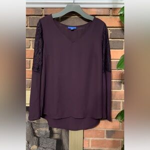 #8)  Apt.9 High low blouse with bell sleeve with lace trimmed.